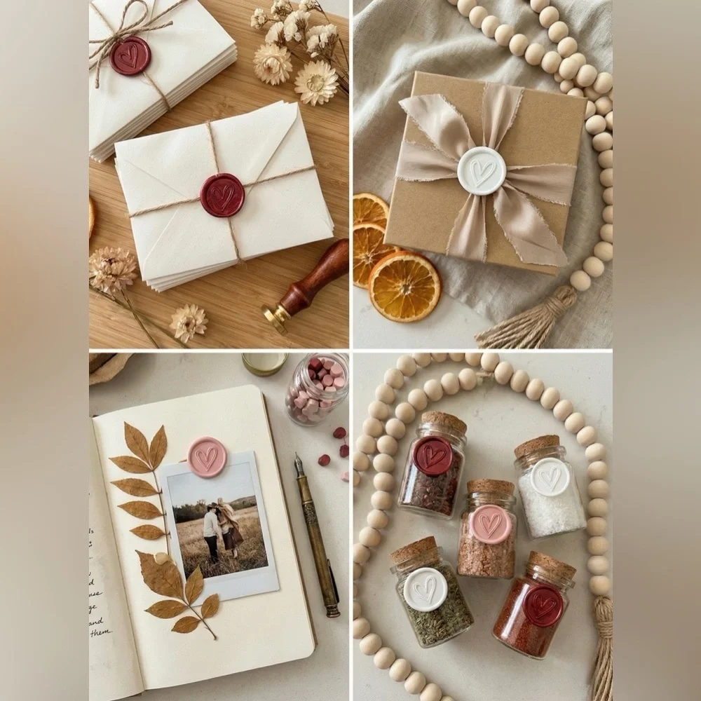 Handmade Heart Wax Seals Wedding Invite Peel & Stick Minimalist Boho | 25 Pack